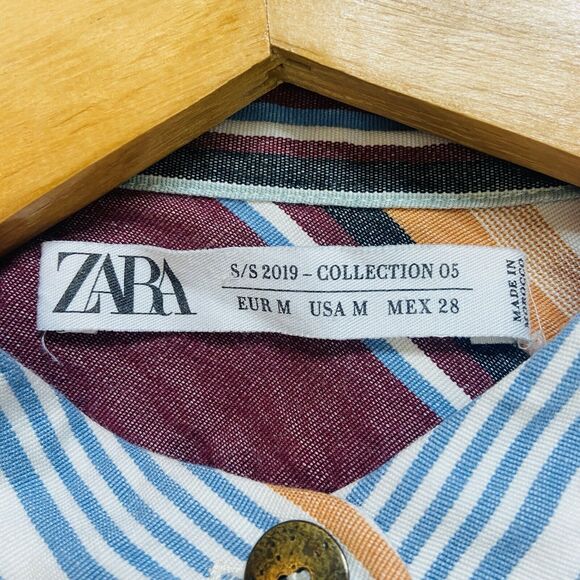 Zara Studio Women’s Shirt Size M Long Sleeve Linen Blend Striped Limited Edition - Picture 8 of 8